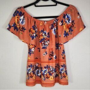 Lily White Floral Off The Shoulder bardot Flowy Blouse Size S